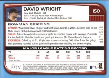 2008 Bowman - Blue #150 David Wright Back