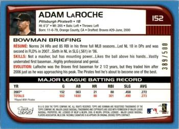 2008 Bowman - Blue #152 Adam LaRoche Back