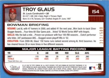 2008 Bowman - Blue #154 Troy Glaus Back