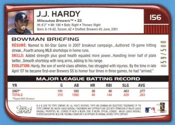2008 Bowman - Blue #156 J.J. Hardy Back