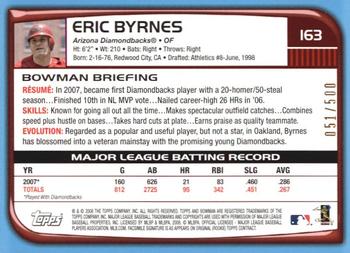 2008 Bowman - Blue #163 Eric Byrnes Back