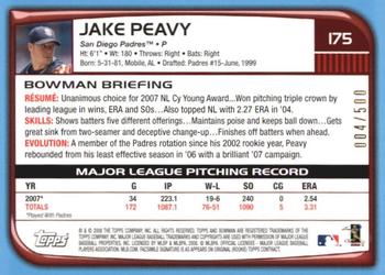 2008 Bowman - Blue #175 Jake Peavy Back