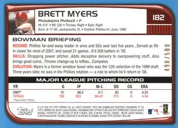 2008 Bowman - Blue #182 Brett Myers Back