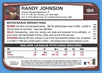 2008 Bowman - Blue #184 Randy Johnson Back