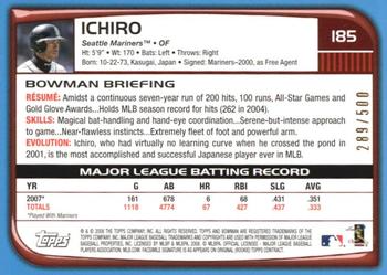 2008 Bowman - Blue #185 Ichiro Suzuki Back