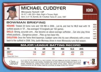 2008 Bowman - Blue #188 Michael Cuddyer Back