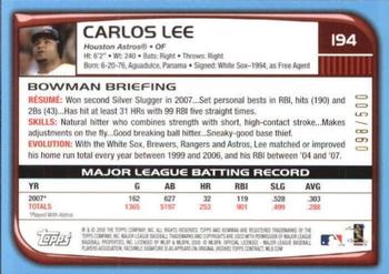 2008 Bowman - Blue #194 Carlos Lee Back