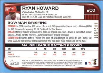 2008 Bowman - Blue #200 Ryan Howard Back