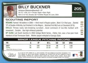 2008 Bowman - Blue #205 Billy Buckner Back