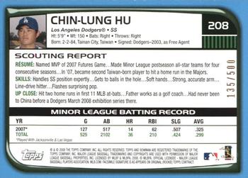 2008 Bowman - Blue #208 Chin-Lung Hu Back