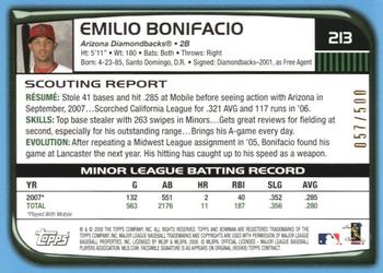 2008 Bowman - Blue #213 Emilio Bonifacio Back
