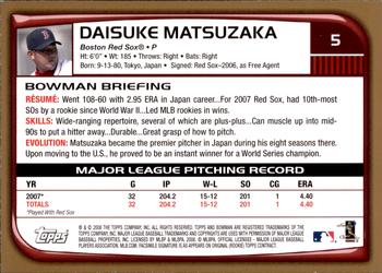 2008 Bowman - Gold #5 Daisuke Matsuzaka Back