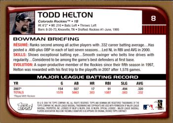 2008 Bowman - Gold #8 Todd Helton Back
