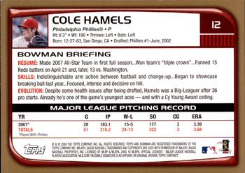 2008 Bowman - Gold #12 Cole Hamels Back