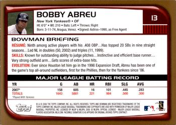 2008 Bowman - Gold #13 Bobby Abreu Back