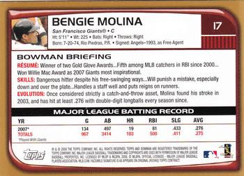 2008 Bowman - Gold #17 Bengie Molina Back
