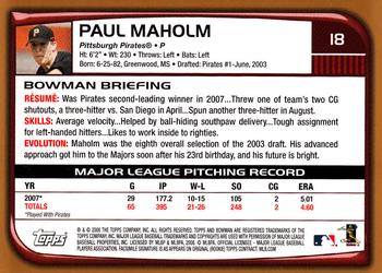 2008 Bowman - Gold #18 Paul Maholm Back