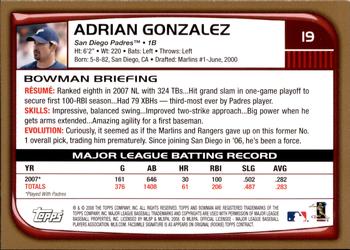 2008 Bowman - Gold #19 Adrian Gonzalez Back
