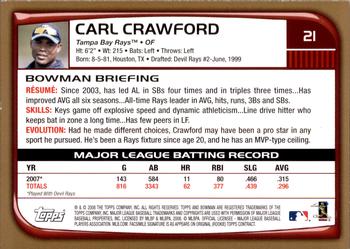 2008 Bowman - Gold #21 Carl Crawford Back