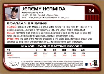 2008 Bowman - Gold #24 Jeremy Hermida Back