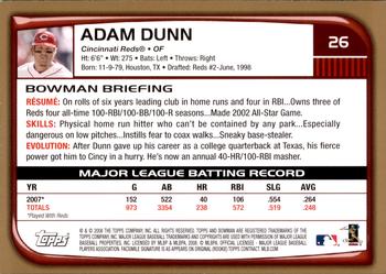 2008 Bowman - Gold #26 Adam Dunn Back