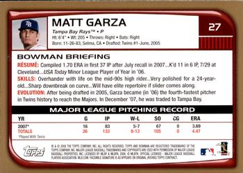 2008 Bowman - Gold #27 Matt Garza Back