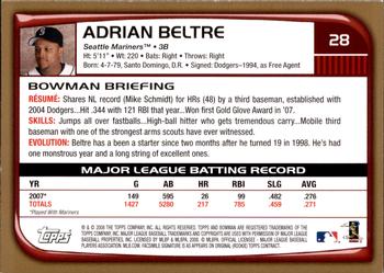 2008 Bowman - Gold #28 Adrian Beltre Back