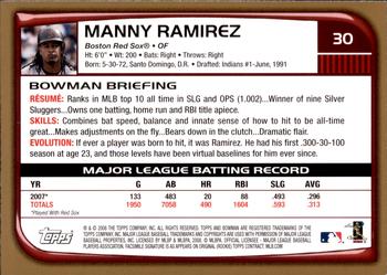 2008 Bowman - Gold #30 Manny Ramirez Back