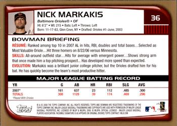 2008 Bowman - Gold #36 Nick Markakis Back