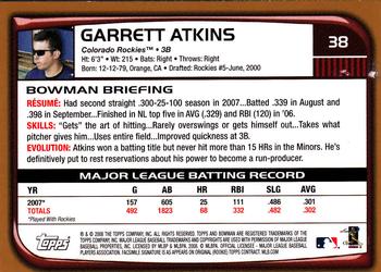 2008 Bowman - Gold #38 Garrett Atkins Back