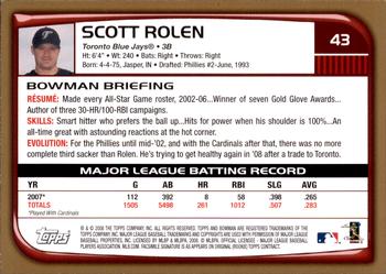 2008 Bowman - Gold #43 Scott Rolen Back