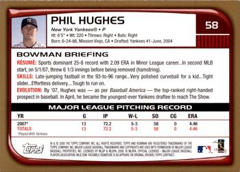 2008 Bowman - Gold #58 Phil Hughes Back