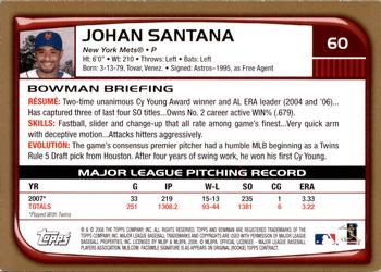 2008 Bowman - Gold #60 Johan Santana Back