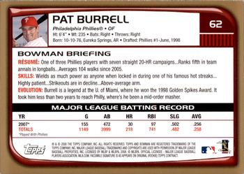 2008 Bowman - Gold #62 Pat Burrell Back
