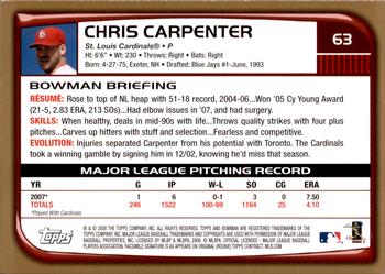 2008 Bowman - Gold #63 Chris Carpenter Back