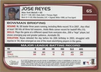 2008 Bowman - Gold #65 Jose Reyes Back