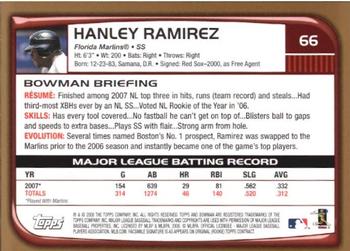 2008 Bowman - Gold #66 Hanley Ramirez Back