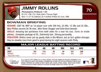 2008 Bowman - Gold #70 Jimmy Rollins Back