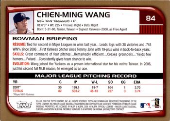 2008 Bowman - Gold #84 Chien-Ming Wang Back