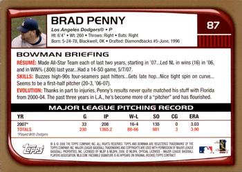 2008 Bowman - Gold #87 Brad Penny Back