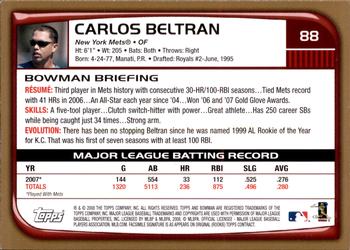 2008 Bowman - Gold #88 Carlos Beltran Back
