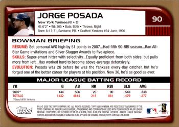 2008 Bowman - Gold #90 Jorge Posada Back
