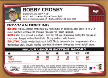 2008 Bowman - Gold #92 Bobby Crosby Back