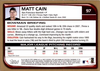 2008 Bowman - Gold #97 Matt Cain Back