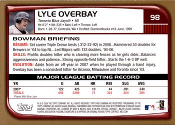 2008 Bowman - Gold #98 Lyle Overbay Back
