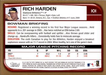 2008 Bowman - Gold #101 Rich Harden Back