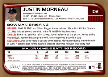 2008 Bowman - Gold #102 Justin Morneau Back