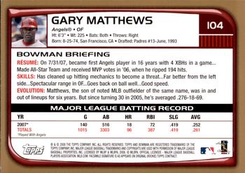 2008 Bowman - Gold #104 Gary Matthews Back
