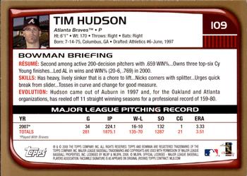 2008 Bowman - Gold #109 Tim Hudson Back