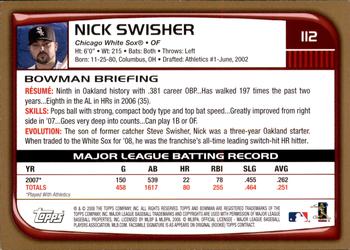 2008 Bowman - Gold #112 Nick Swisher Back